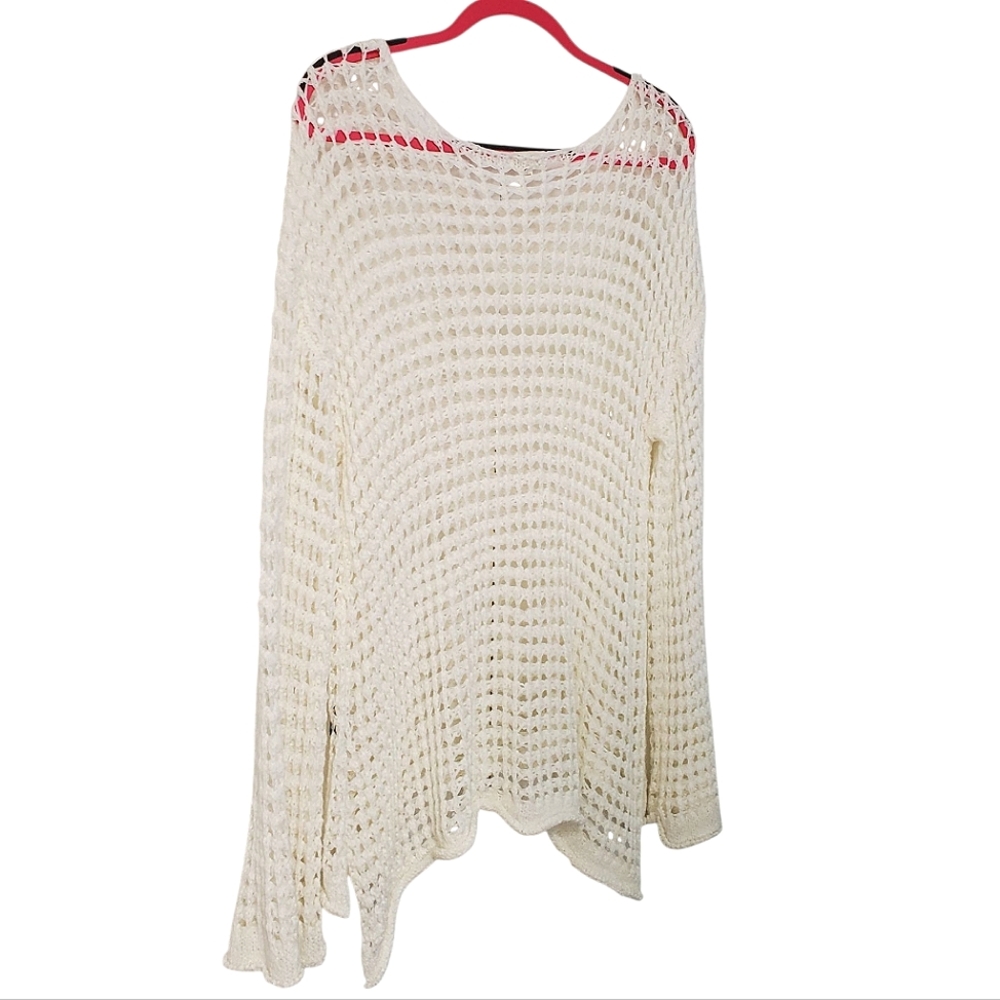 POL Openwork Crochet Knit Flare Sleeve Top Cover Up - Medium, Ivory - Picture 9 of 9